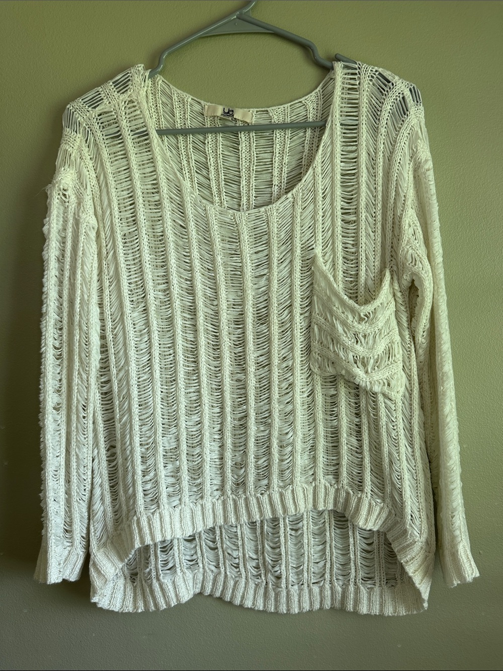 GBG Los Angeles Open-Knit Scoop Neck Pocket Sweater in Cream